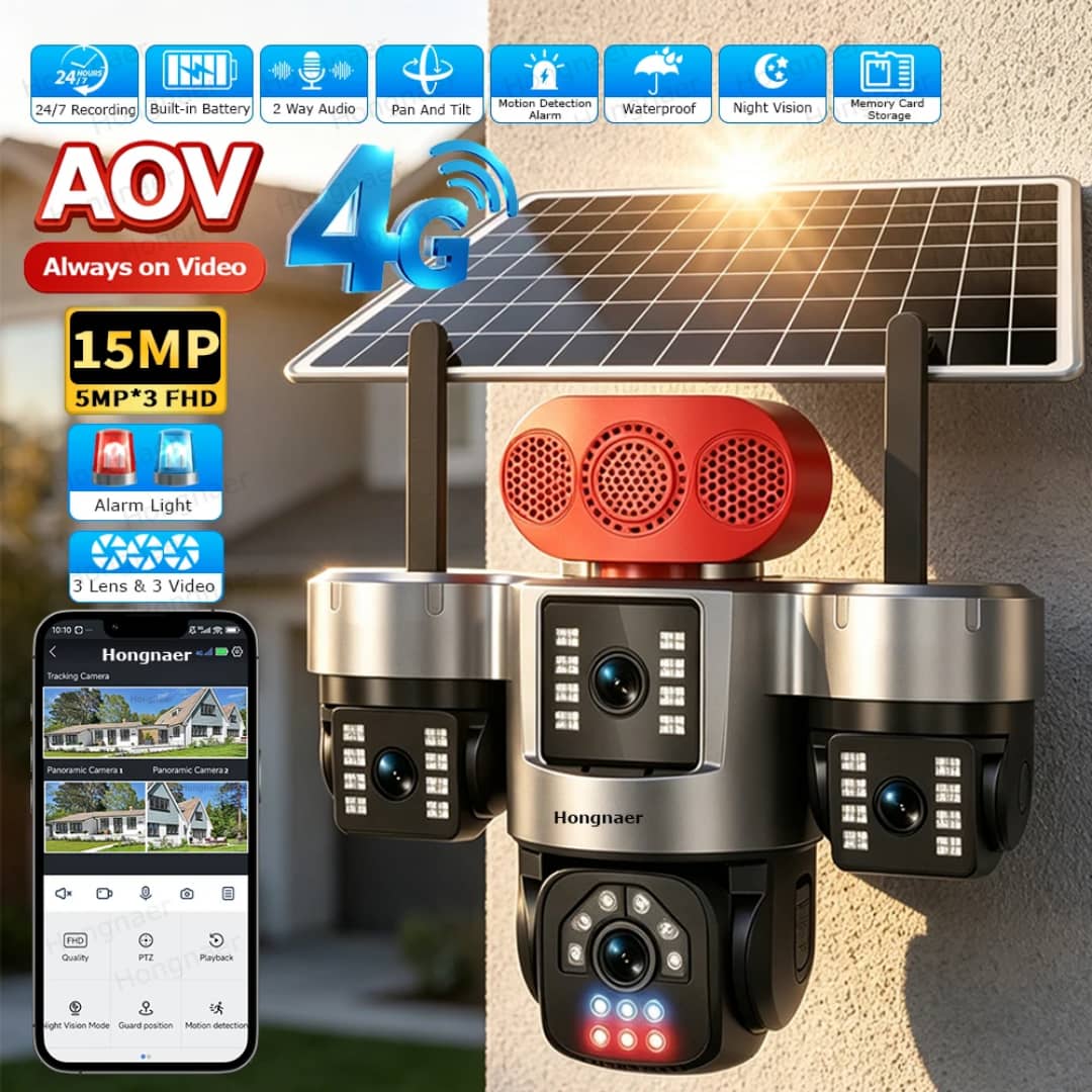 Caméra solaire 4G AOV 3 objectifs 15MP 6K